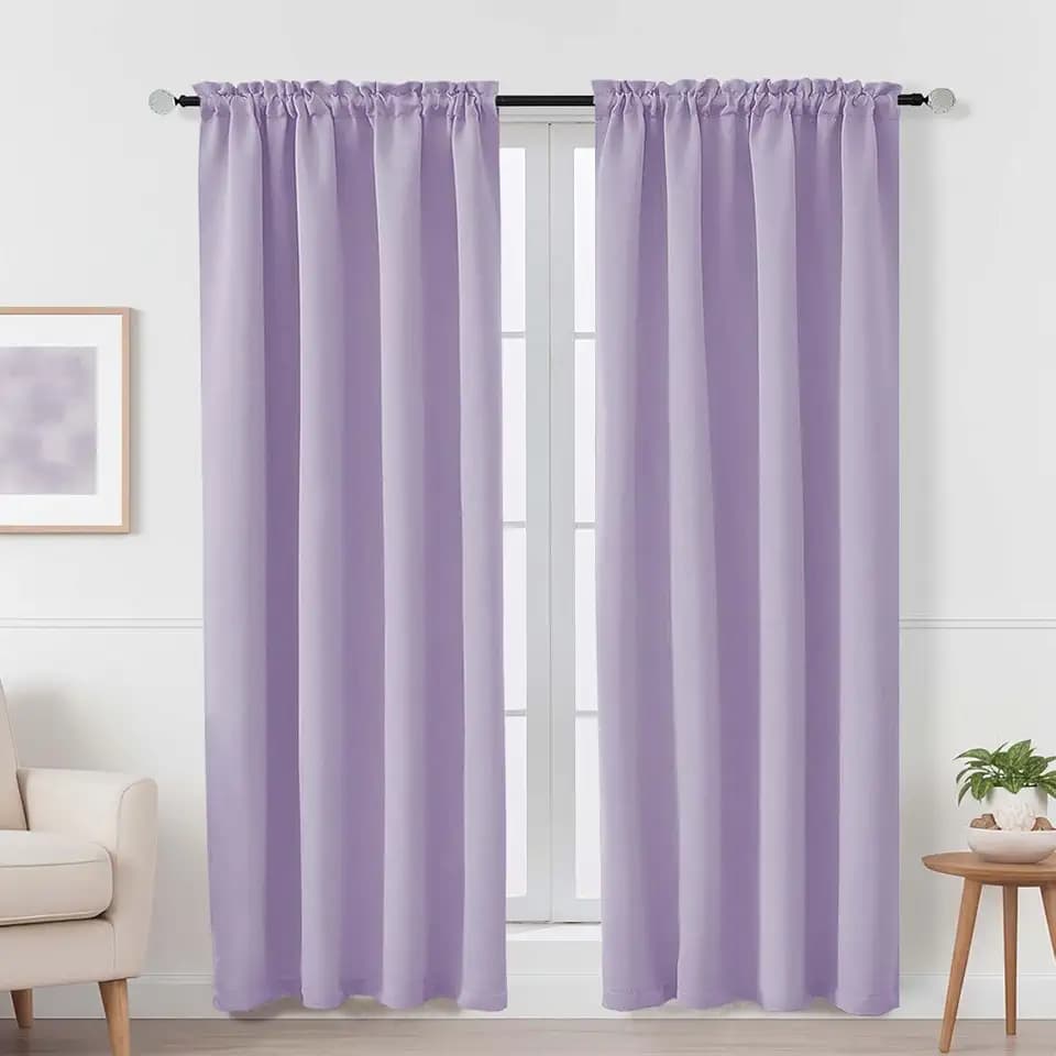 OVZME Lavender Blackout Curtains for Bedroom 72 Inch Length 2 Panels Set, Thermal Insulated Curtains for Living Room Nursery, Dual Rod Pocket Window Drapes for Patio French Door Front Door, 2x40Wx72L