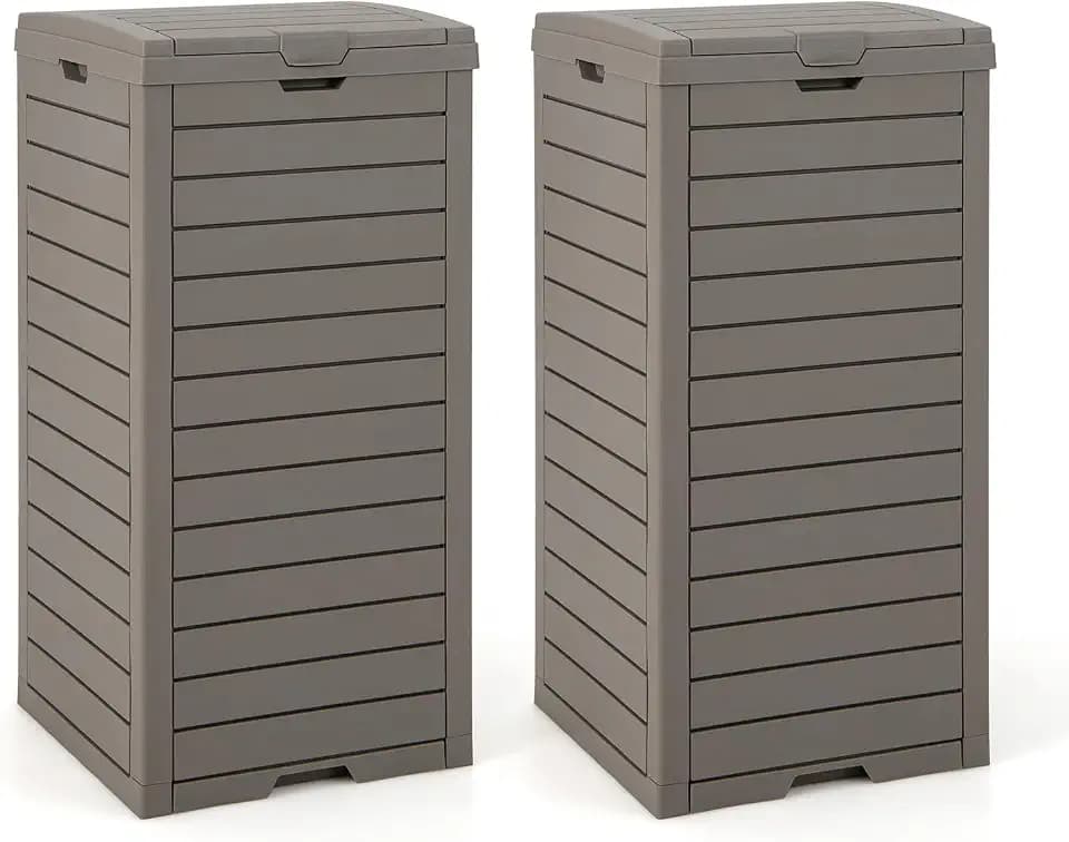FANTASK 2er Set Outdoor Mülltonne, 118 L, Mülleimer mit Deckel, wasserdichter Müllbehälter mit ausziehbarer Flüssigkeitsschale & Griff, Müllbehälter Outdoor, für Veranda, Hinterhof, Terrasse (Braun)