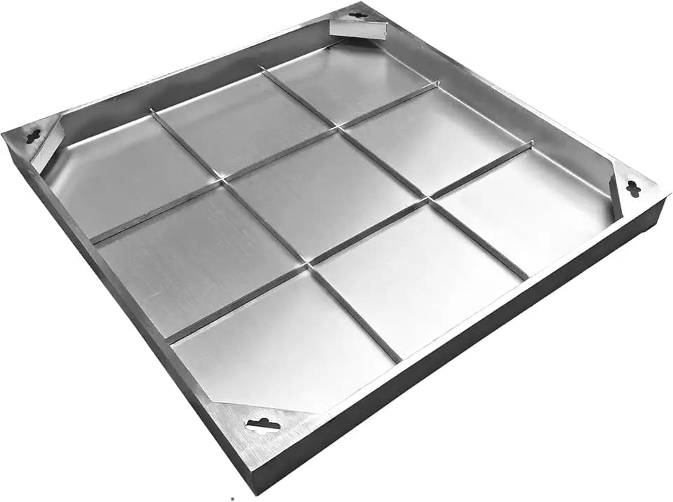 Schachtabdeckung, transparente Öffnung, 600 x 600 mm, Edelstahl, versenkter Schachtdeckel und Rahmen, quadratisch, robust, eingebettet, unsichtbar, dekoriert, Inspektionskammerdeckel für