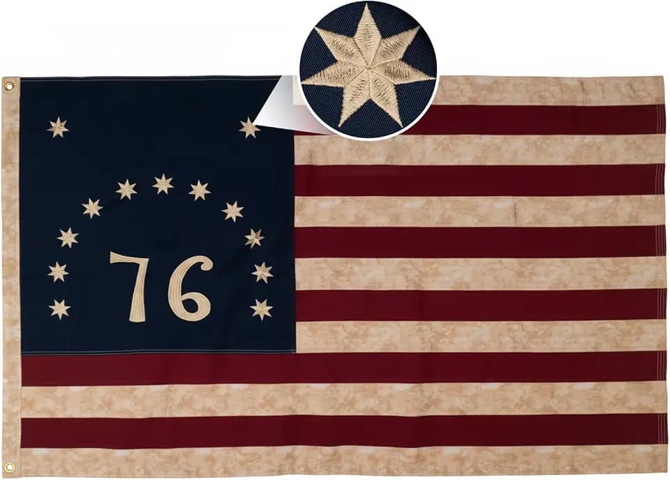 ROTERDON Cotton Bennington 1776 Tea-Stained Vintage Style Flag 3x5 FT Outdoor, Embroidered 1776 Flag American US Flag, Heavy Duty USA 250th Anniversary Decoration