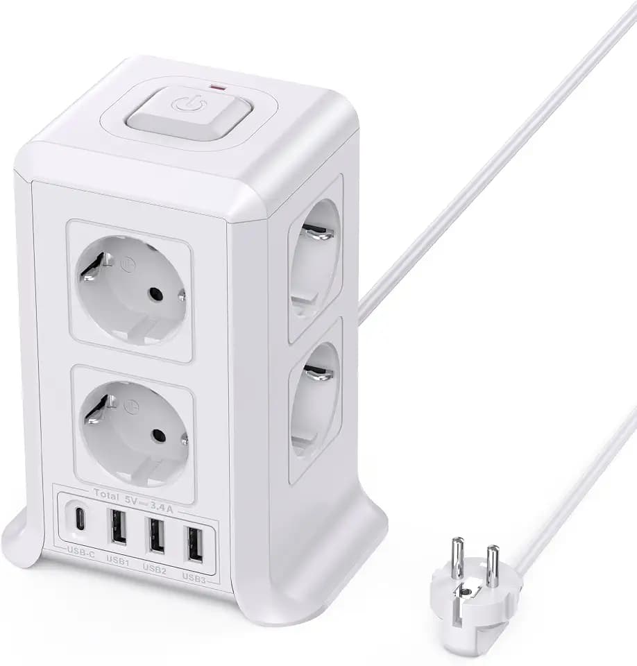 8 Fach Steckdosenleiste 2 M mit Mehrfachsteckdose, 4 USB Mehrfachstecker