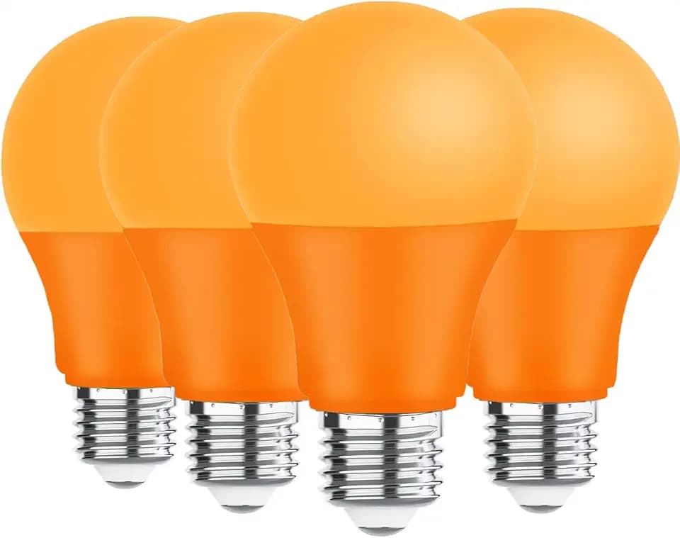 4 Pack Orange Light Bulbs, 9W(60W Equivalent), A19 E26 Base for Halloween