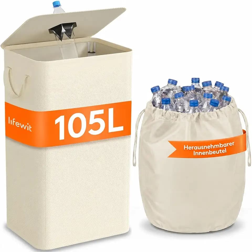 Lifewit 105L Pfandflaschen Sammelbehälter mit Deckel, Weiß