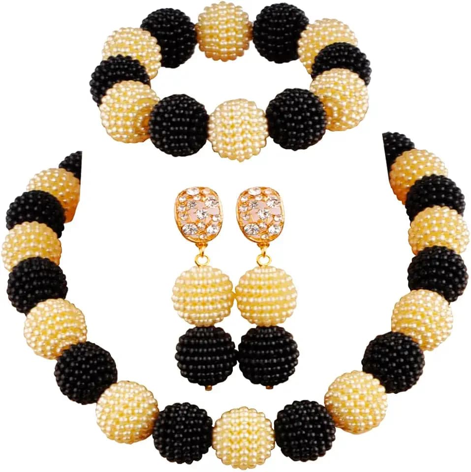 Nigerian Wedding African Beads Jewelry Set Women Simulated Pearl Necklace and Earrings