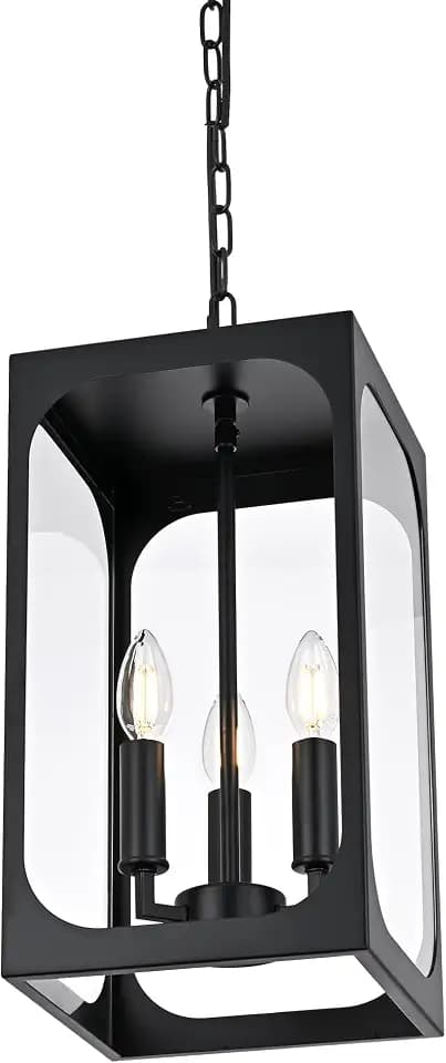 BONLICHT Outdoor Pendant Light 3 Light Modern Outside Chandelier Adjustable Black Exterior Ceiling Hanging Lantern with Clear Glass,Farmhouse Outdoor Pendant Lighting Fixture for Front Door Porch Yard