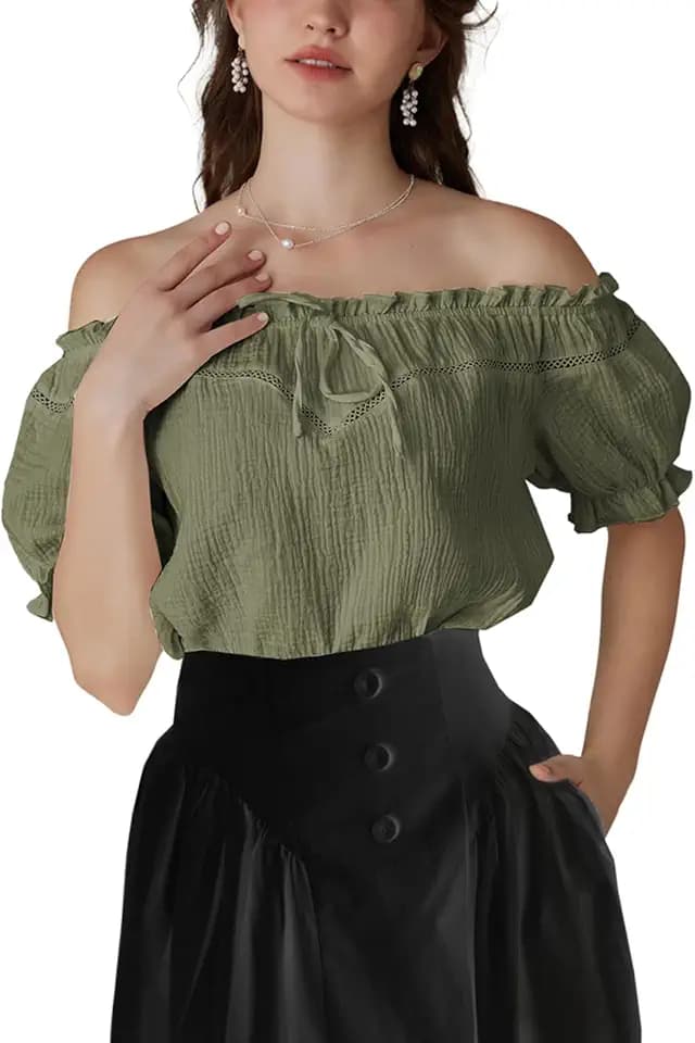 Scarlet Darkness Peasant Blouse for Women Off Shoulder Cotton Summer Tops