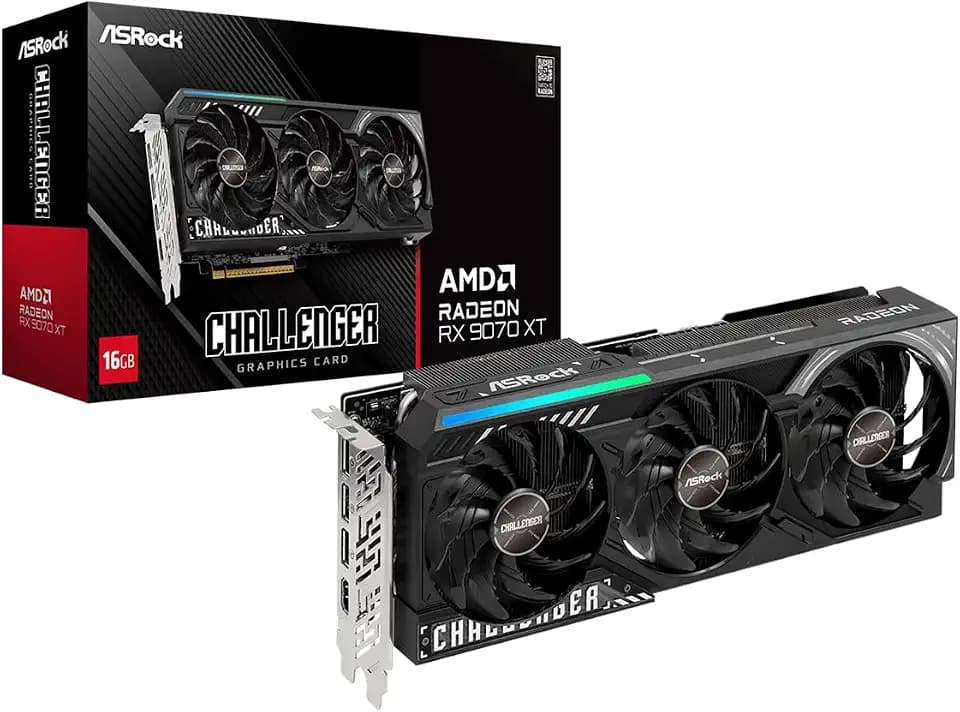 ASRock Radeon RX 9070 XT Challenger 16GB OC Graphics Card - AMD RDNA 4 Architecture, 2970 MHz Boost Clock, GDDR6, PCIe 5.0, DisplayPort 2.1a, HDMI 2.1b, Triple Fan Cooling 800W