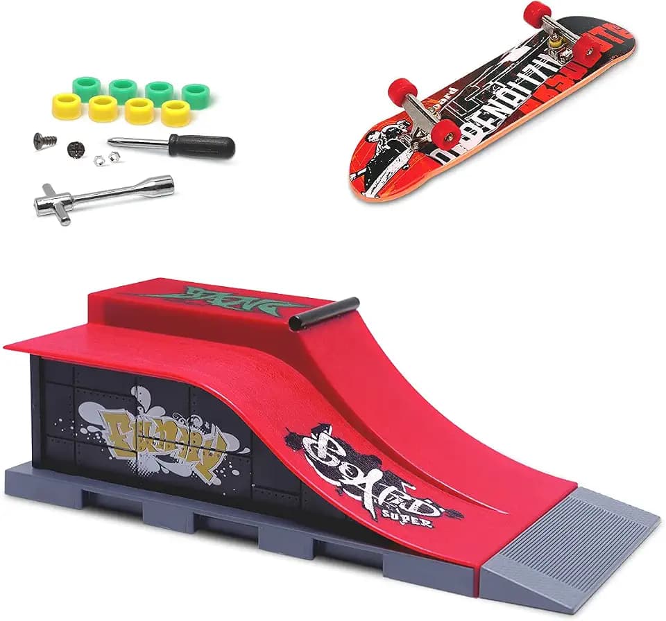 KETIEE Finger Skateboard Rampe, Mini Griffbrett Skate Park Kit Rampenteile Fingerboard DIY Finger Skate Boarding Ultimate Sport Training Requisiten Spielzeug für Kinder, E