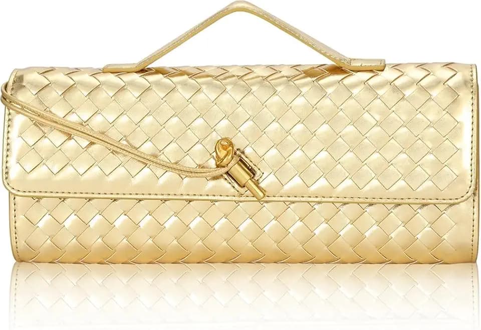 Pu Leather Woven Purse For Women,Evening Clutch Purses for Women,Woven Bag with Metal Turn Lock for Party,Wedding