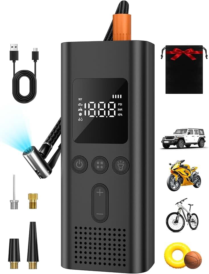 Tire Inflator Portable Air Compressor, Bike Pump with Auto Shut-Off