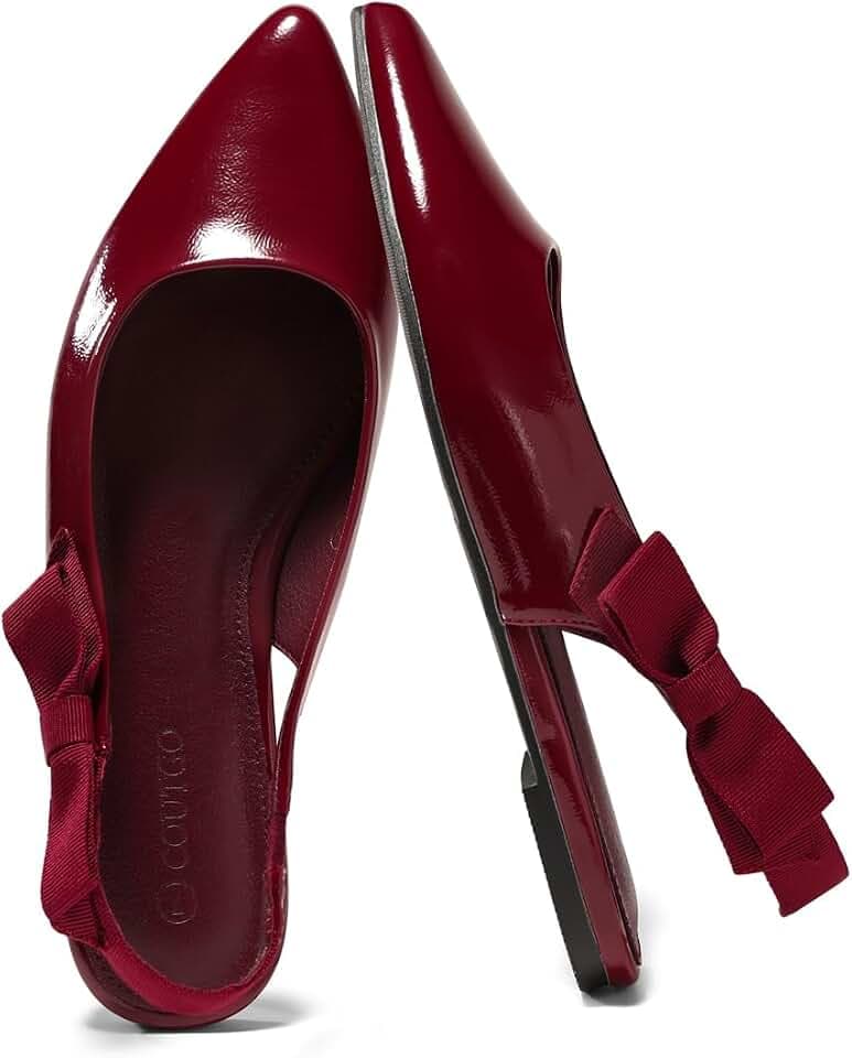 Coutgo Womens Slingback Flats Bow Pointed Closed Toe Dress Shoes Slip on Work Party Shoes