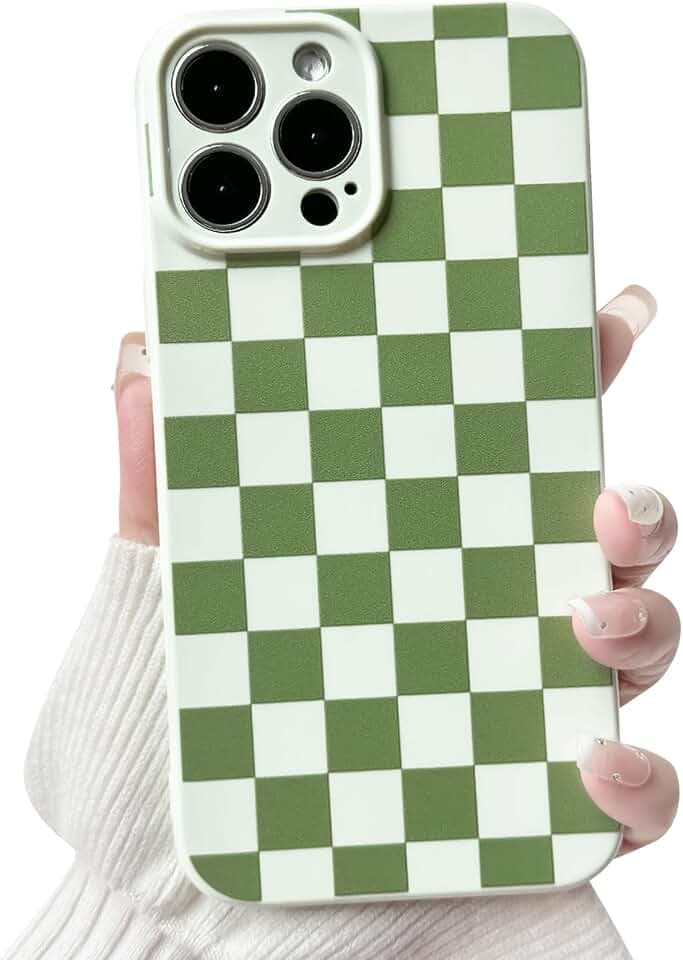 NITITOP Compatible for iPhone 12 Pro Case Cute Checkered - Green