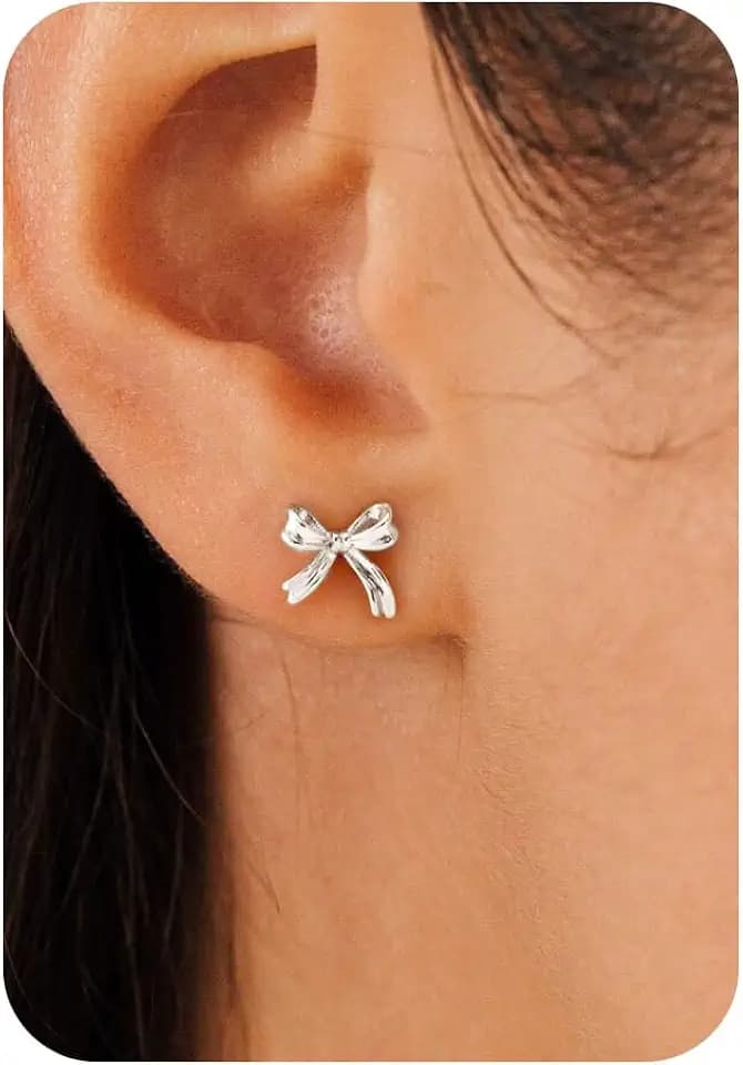 Plenky Gold Earrings-14K Gold/Silver/Rose Gold Plated Bow Earrings Trendy Dainty Cute Ribbon Minimalist Bow Stud Earrings for Women Gifts