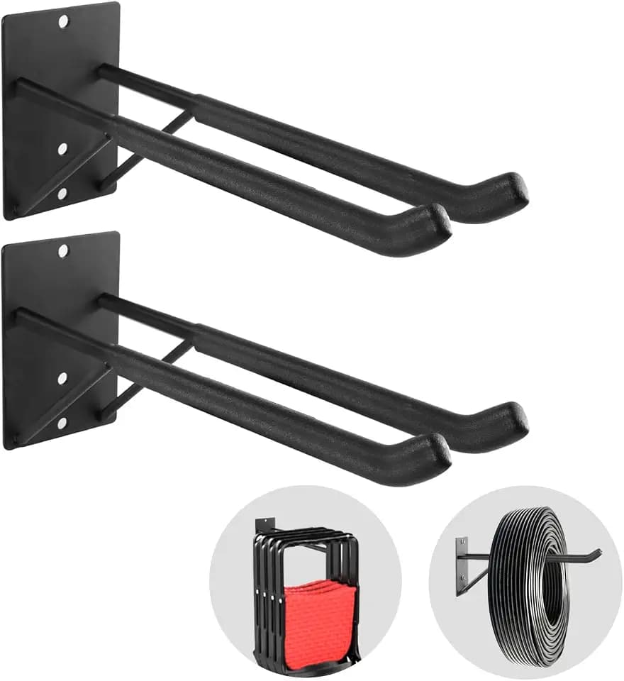 14" Large Heavy Duty Garage Hooks, Steel Garage Storage Hooks with Support Rods, Utility Wall Mount Hangers for Power Tools, Car Tires, Ladders, Chairs, Garden Tools and More (2-Pack 14" Heavy Hooks)
