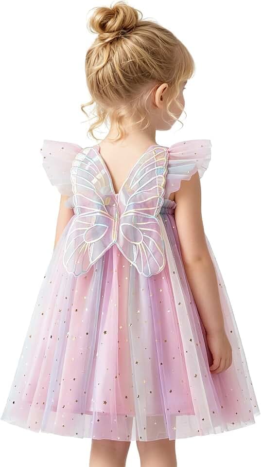 NNJXD Baby Mädchen Regenbogen Tüll Kleid Fee Schmetterling Kleinkind Geburtstag Party Kleider