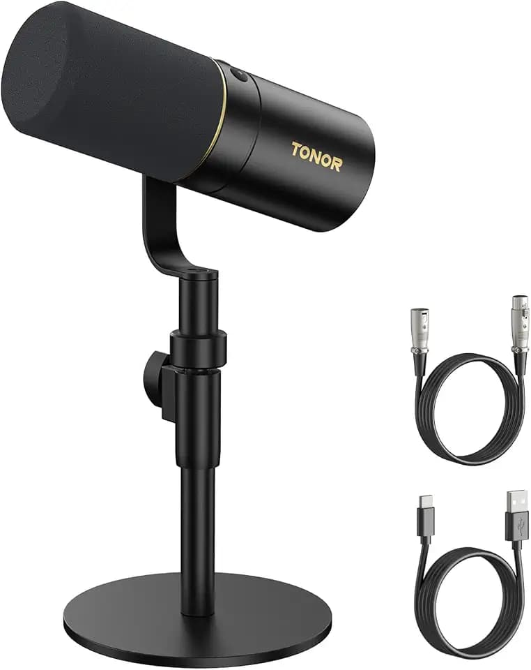TONOR Dynamisches Microphone mit XLR/USB Kabel für Podcast, Schwarz, TD520