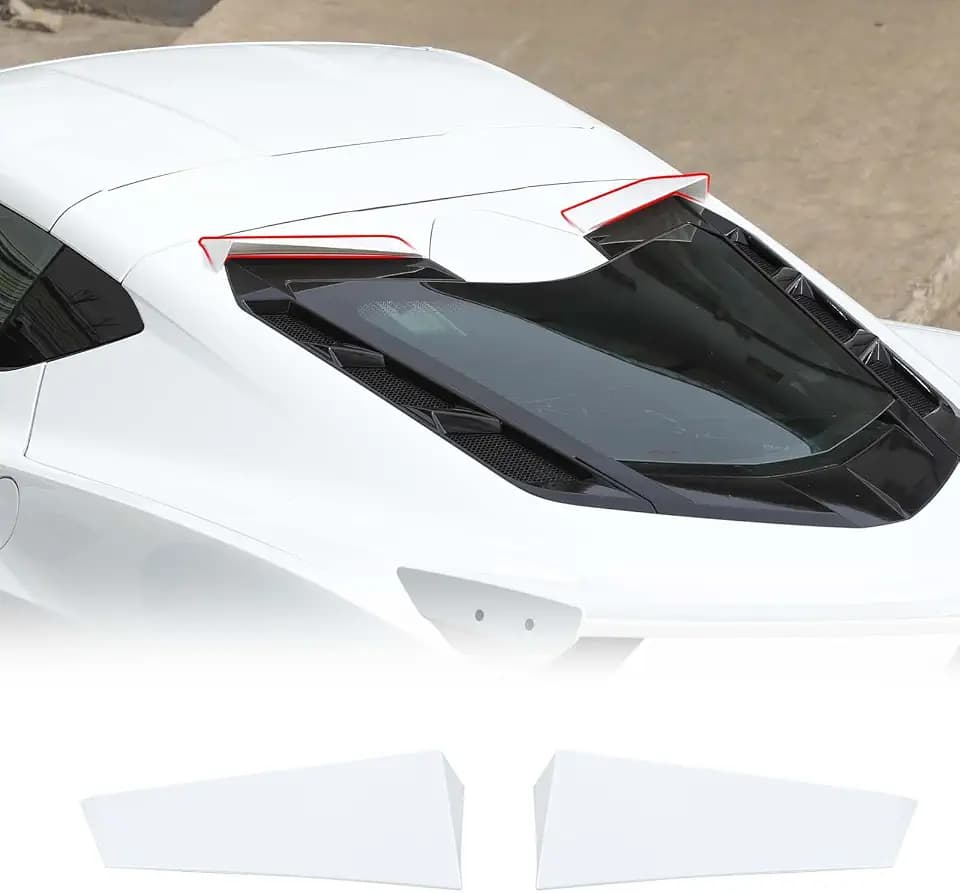 Rear Window Spoiler Trim Strips Compatible with Chevrolet Corvette C8 2020-2026, ABS Rear Trunk Upper Window Spoiler Wickers, Reduce The Wind Noise, for Coupe, 2Pcs (White)