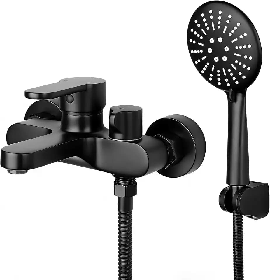 BONADE Badewannenarmatur mit Handbrause, Badewannenarmatur Schwarz Wannenarmatur, Aufputz Wasserhahn Badewanne Armatur, Duscharmatur mit Duschkopf 3 Funktionen, Wannenbatterie Dusche Set für Bad