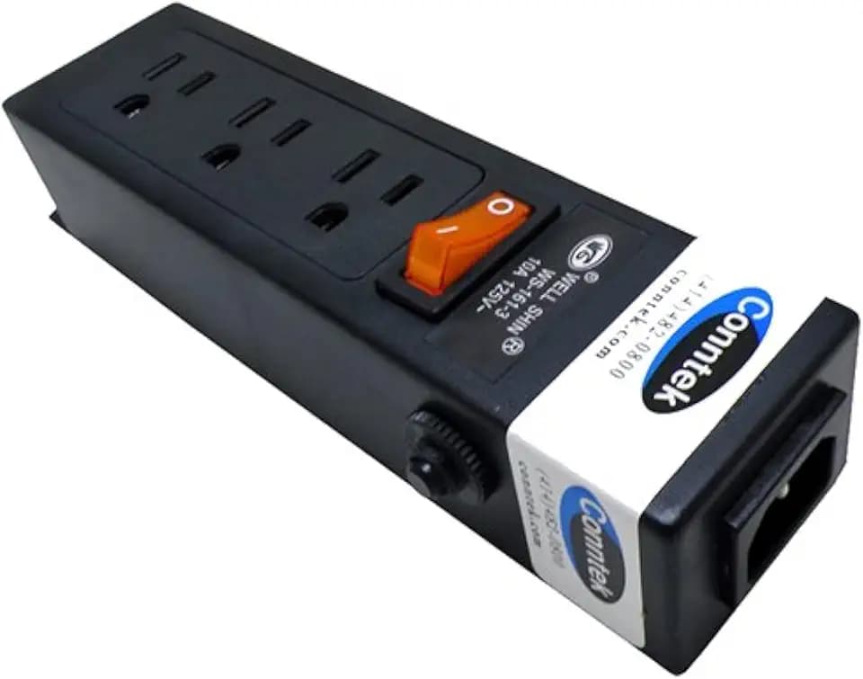 Conntek Power Strip 125V 7-1/2-Inch Housing IEC C14 to U.S 3 Prong Power Strip 3 Outlets with AC Adapter Space, Black
