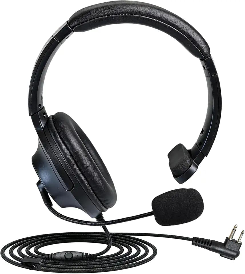 WODASEN One Side Noise Reduction Overhead Headset Voice Cancelling Cancellation Radio Headphone Single Earpiece with Boom Mic for CP100 CP200 CP200D CP185 RDM2070D BPR40 RDU4100 RDV5100 Walkie Talkie