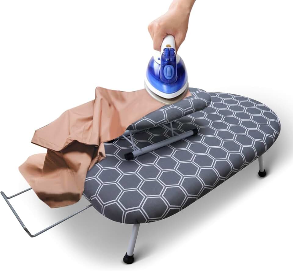 Tisch-Bügelbrett 60x36 cm mit Bügeleisenablage & Ärmelbrett, 5mm Polster