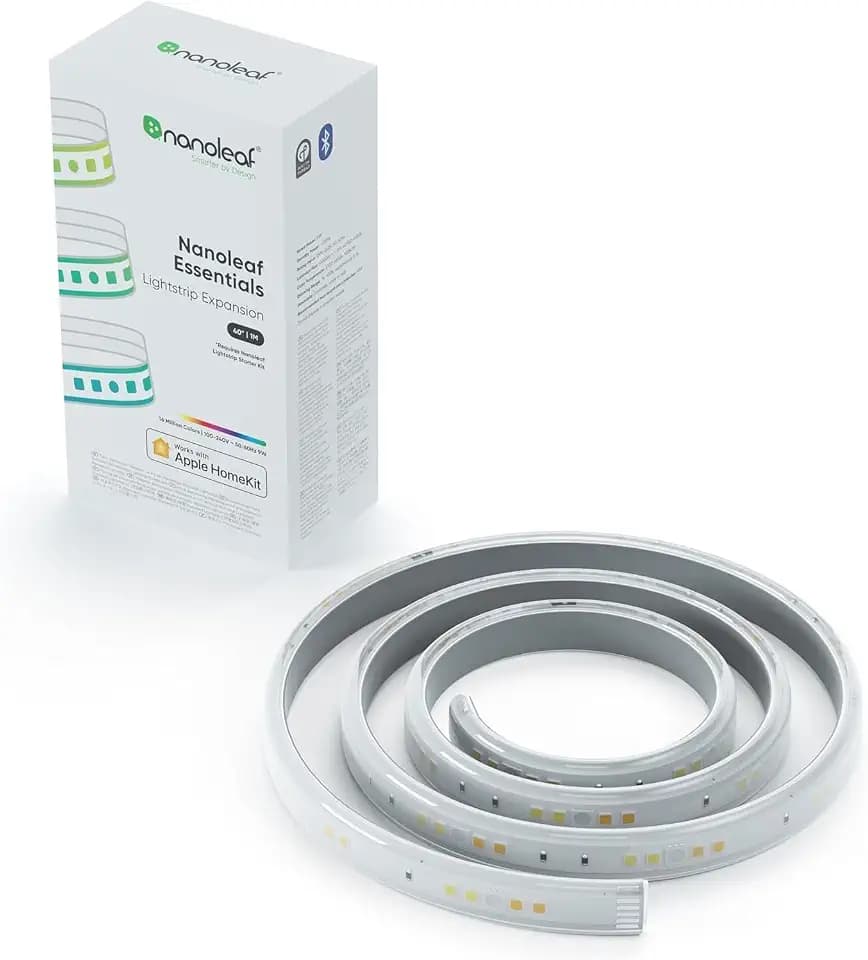 Nanoleaf Essentials Lightstrip Erweiterung, 1m Zusätzlich Smart RGBW LED Strip - Thread & Bluetooth 16 Mio. Farben Streifen, Musik & Bildschirm Sync, Funktioniert mit Google Home Apple, Deko & Gaming