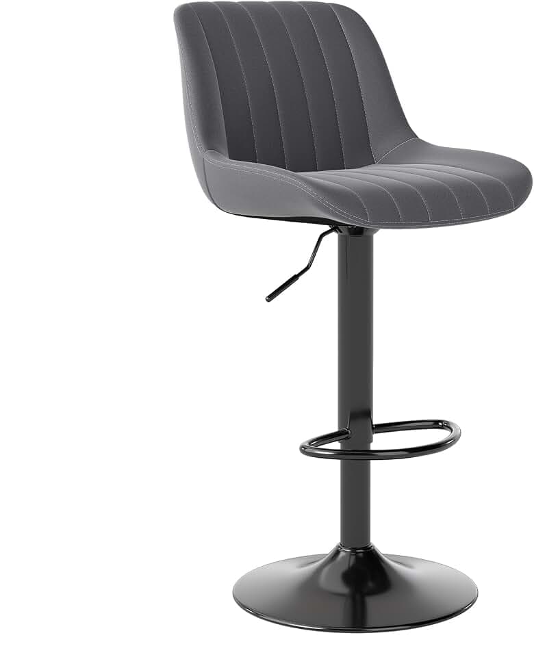 Youhauchair Barhocker, Drehbare Barhocker mit Lehne, Dunkelgrau | 20 cm Höhenverstellung, Ergonomisch gebogener Sitz, trägt bis zu 150 KG, PU-Leder, mit Lehne, 360°-Drehung