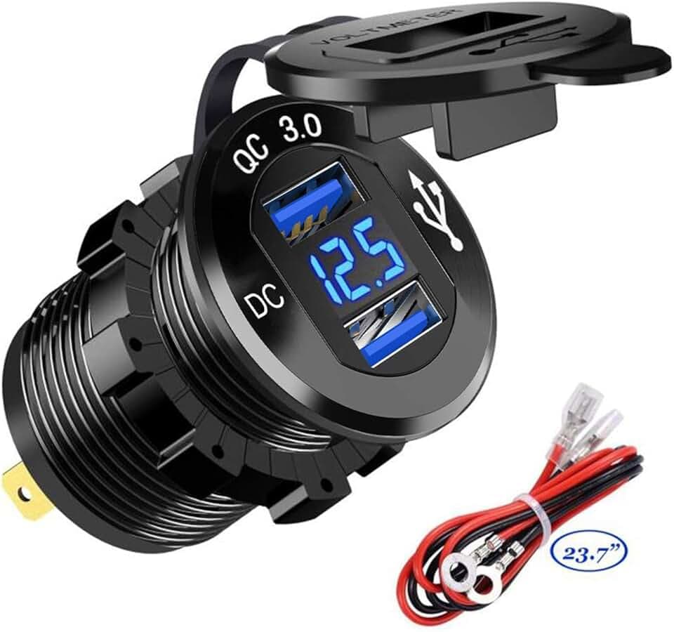 GemCoo QC 3.0 USB Auto Steckdose KFZ Ladegerät mit Zwei Quick Charge 3.0 Ladeports, KFZ 5V/6A Schnellladung für 12V/24V Fahrzeuge KFZ Boot Motorrad SUV Bus LKW Wohnwagen Marine