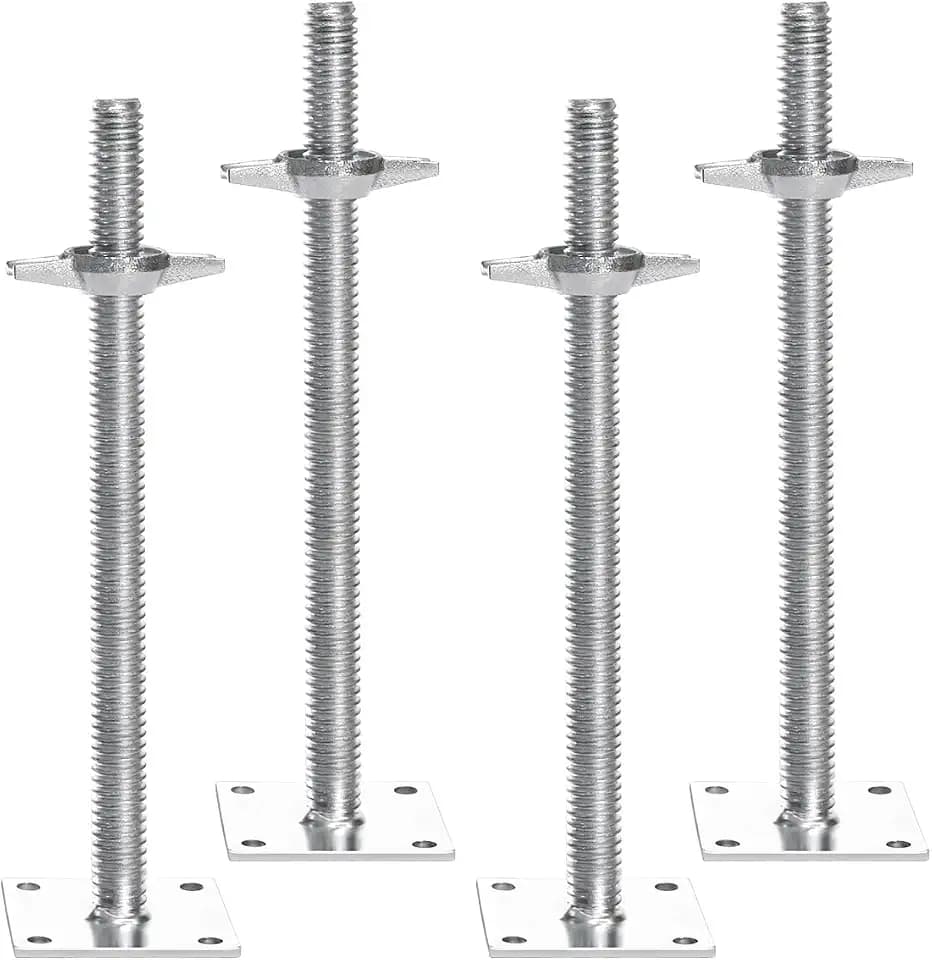 VEVOR 4-Pack Adjustable Leveling Jacks, 18.2 In Adjustable Height & 3307lbs/1500kg Total Load Capacity Scaffold Jacks Feet, Solid Carbon Steel Screw Jacks for Baker-Style Scaffolding Equipment, Silver