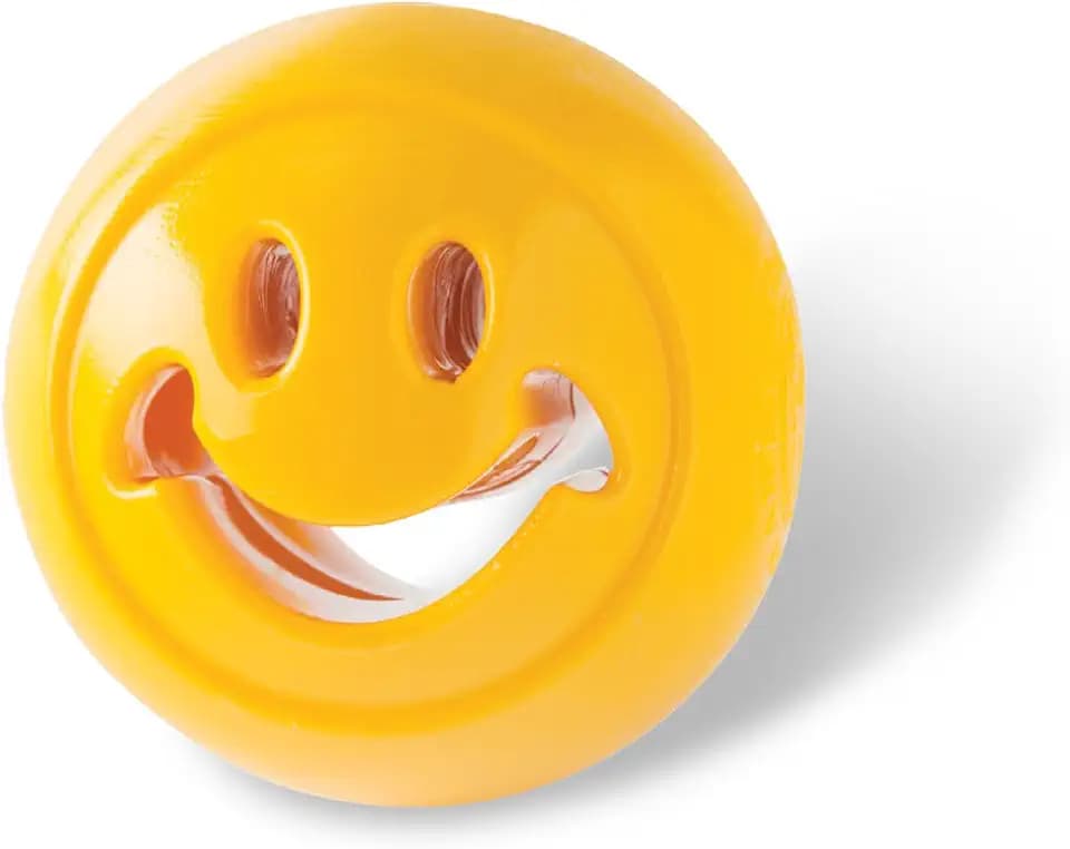 Outward Hound by Planet Dog Nooks Happiness Treat Dispensing Dog Toy, Small, Yellow, Smiley Face