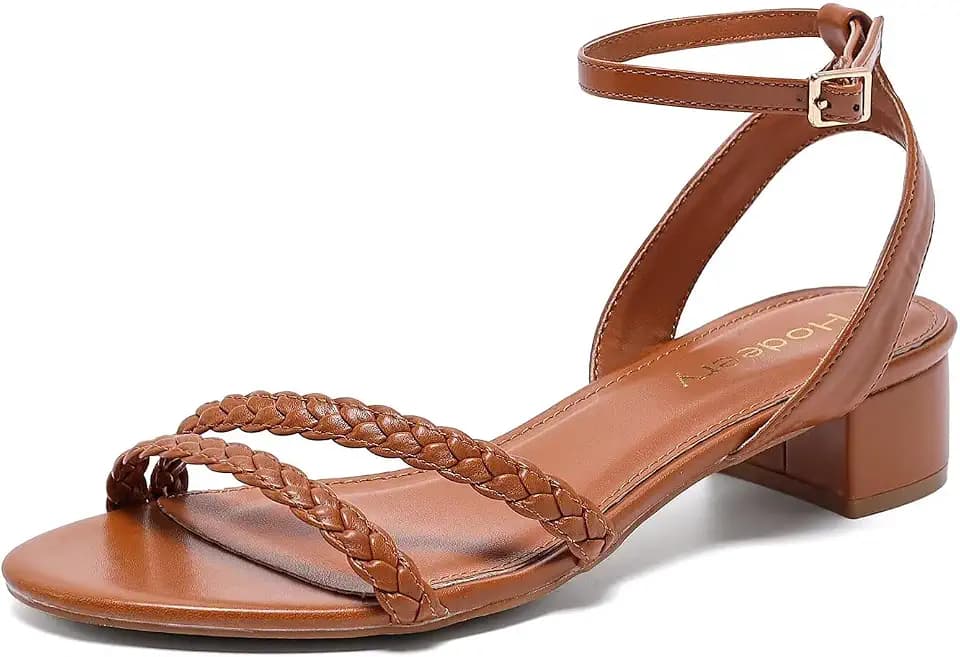 Women's Ankle Strap Open Toe Low Heel Dressy Sandals 1 Inch Block