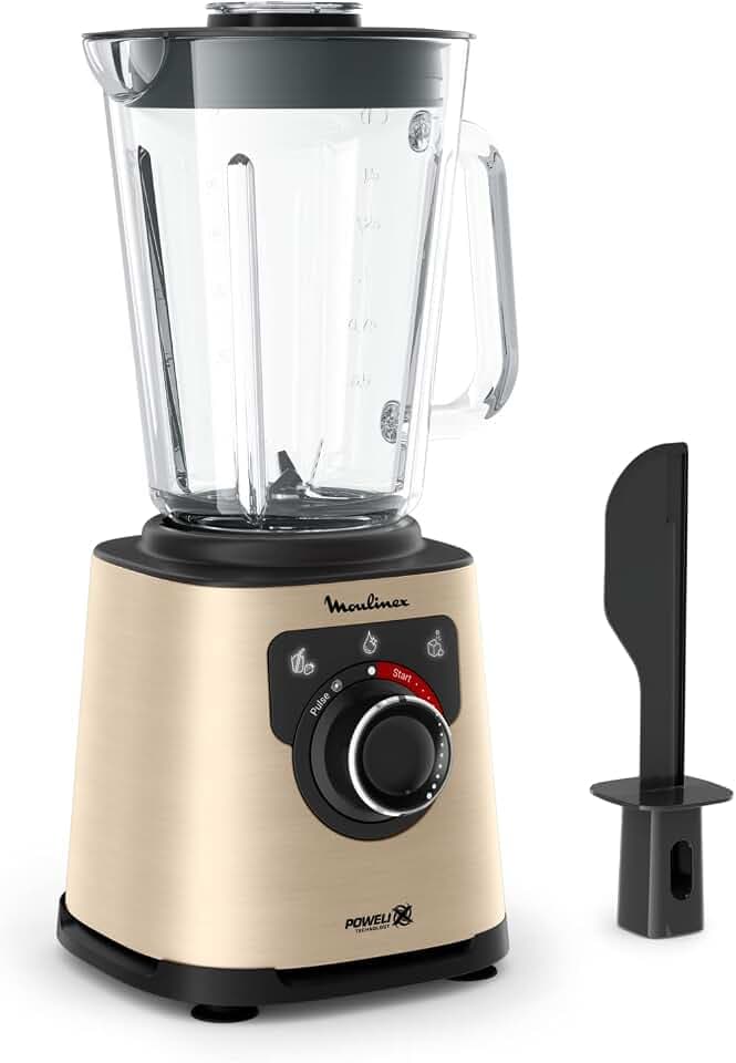 Moulinex Elektrischer Standmixer, 1200 W, Glasschüssel, Nutzinhalt 1,5 l, Smoothie-Mixer, Powelix-Klingentechnologie, hohe Qualität, einfache Reinigung, PerfectMix Schwarz/Gold LM871A10