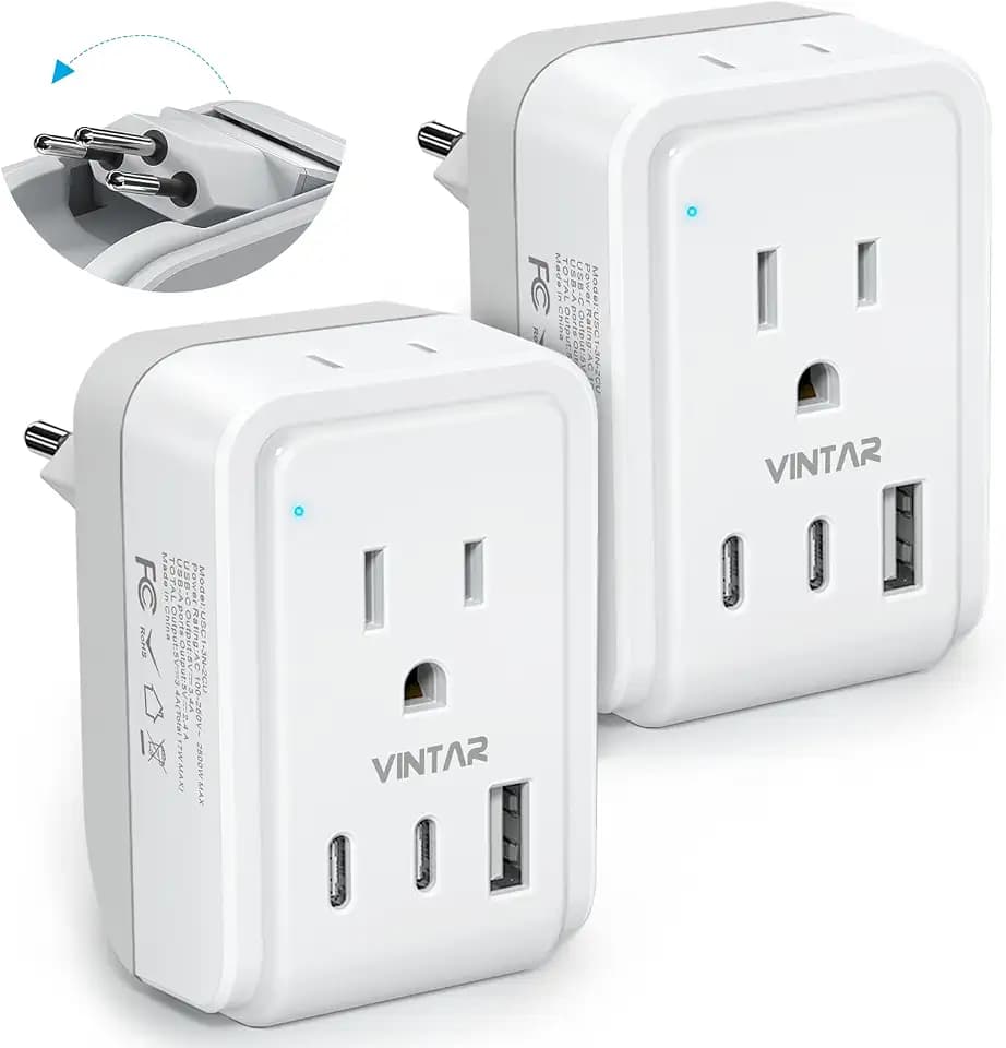 VINTAR Brazil Power Adapter 2 Pack, Foldable Type N Plug Adapter