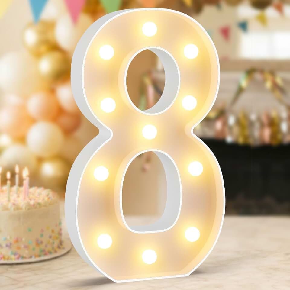 12.6 Inch LED Light Up Marquee Numbers 8 for Birthday Party Decoration