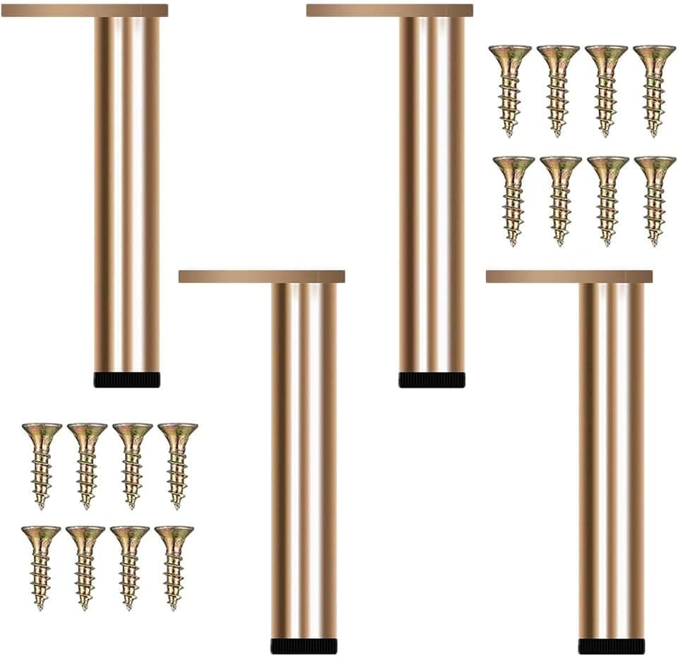 Möbelfüße Gold Metall, 4 Stück Tischbeine Höhenverstellbar 30cm-30.8cm, Verstellbare füße für Möbel, tisch, Bett, Sideboard, Mit Schrauben+Anti-Rutsch Stummschaltbasis