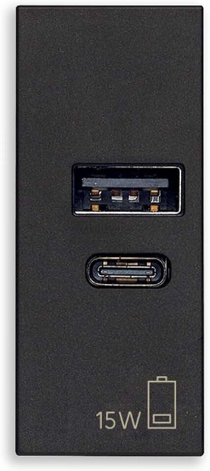 Vimar 30292.AC15G Line USB Netzteil 15W 3A 5V für elektronische Geräte, USB A und USB C Ausgänge