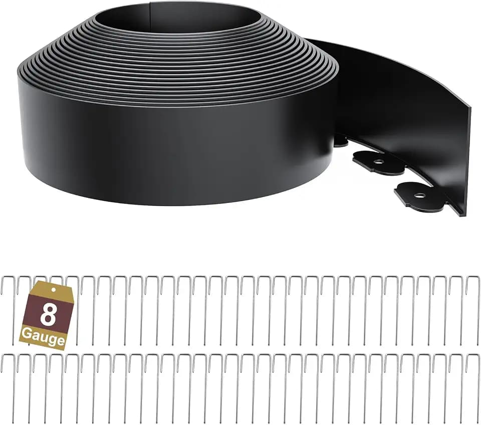 Landscape Edging Border 3 Inch Tall 50Ft with 60Pcs 8 Gauge Metal Spikes, Plastic Garden Edging Border Garden Fence Border Lawn Edging for Landscaping, Flower Bed, Tree Ring, Pathway