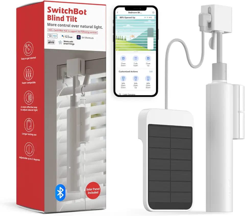 SwitchBot Blind Tilt Motorisierter Jalousie-Motor - Intelligenter elektrischer Jalousie-Motor mit Bluetooth-Fernbedienung, solarbetrieben, mit SwitchBot Hub für Kompatibilität mit Alexa, Google Home
