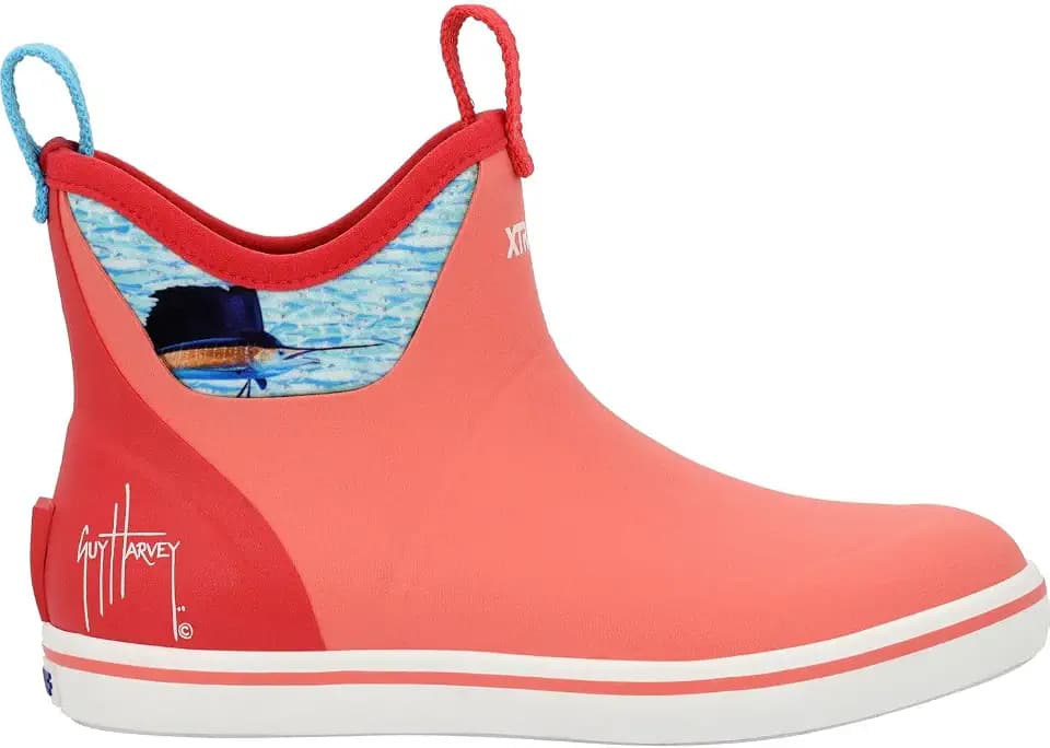 XTRATUF 6” Women’s Ankle Deck Boot Guy Harvey - Lightweight, 100% Waterproof Rubber Footwear - Non-Marking, Slip-Resistant Outsole - Moisture-Wicking Liner