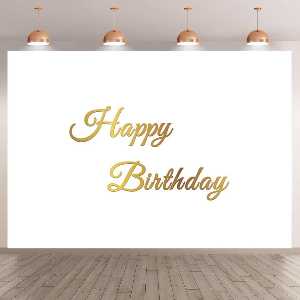 deFouliao Happy Birthday Backdrop 7x5ft Simple Gold Happy Birthday Banner Photography Background for Kids Adults Girl Boy Birthdays Party Decor Banner Photo Booth Props