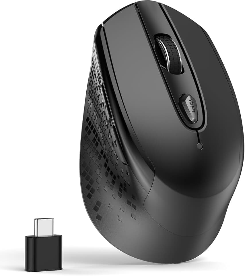 Maus Kabellos USB C, Funkmaus Batterie Klein 2.4G Computer Maus mit USB C Empfänger 3 Verstellbare DPI Level Silent Mouse mit 6 Tasten, mit EIN Aus Schalter für MacbookPro/Air Chromebook Laptop