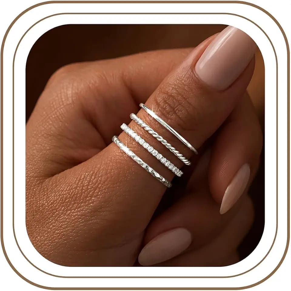 Dainty Stackable Gold Rings for Women Non Tarnish, Stacking 14K Gold Plated CZ Wedding Bands Ring Set, Waterproof Simple Trendy Minimalist Engagement Promise Thumb Pinky Thin Ring Size 5 6 7 8 9 10 11