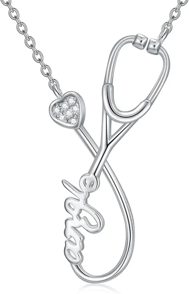 Diamond Stethoscope Necklace for Nurse Sterling Silver Stethoscope Pendant for Doctor 925 Silver Stethoscope for Women