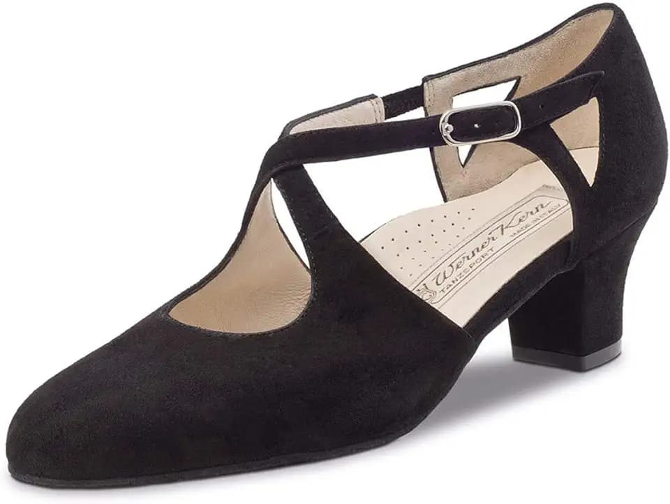 Werner Kern Damen Tanzschuhe Gala 4,5 Comfort - Veloursleder Schwarz - für breite Füße - 4,5 cm Cuban Absatz - Rauledersohle - Made in Italy