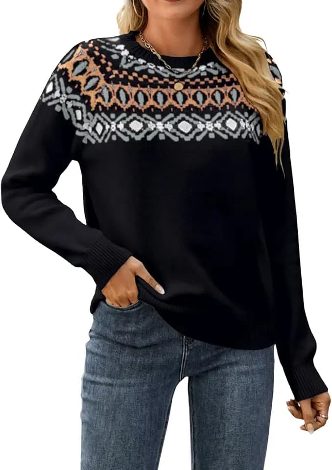 ChiaoLezhee Fair Isle Knit Pullover Sweaters for Women Fall Winter Fairisle