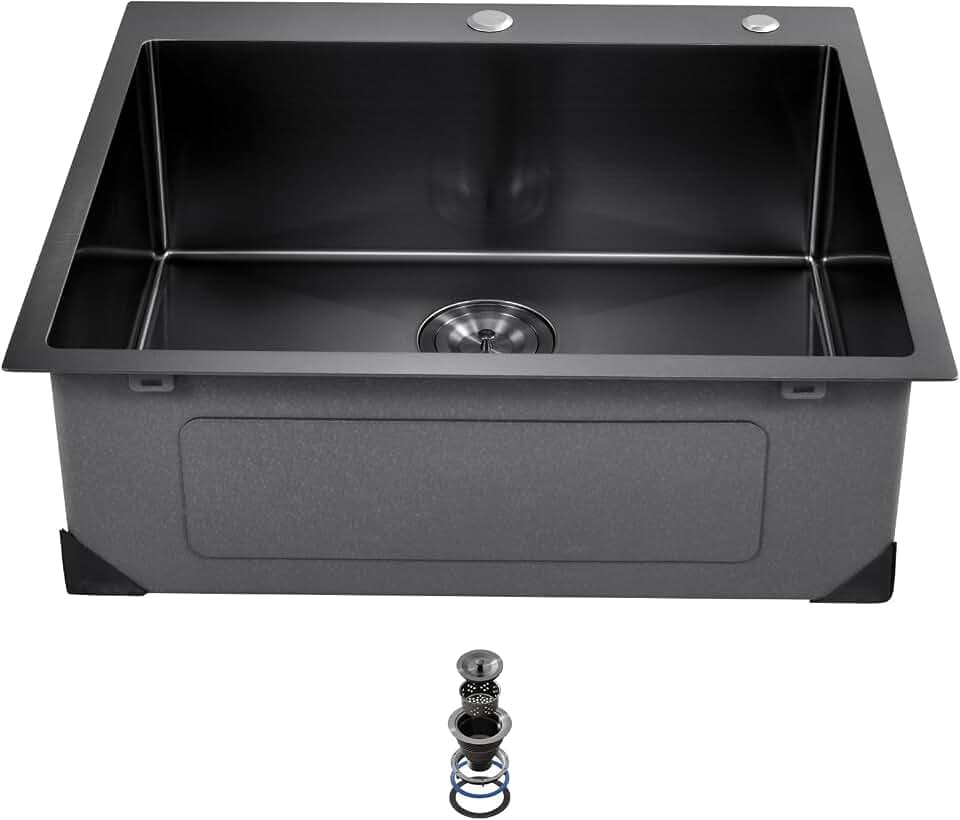 VEVOR 25" Recessed Kitchen Sink 9" Deep Top Mount Single Bowl Kitchen Sink 304 Stainless Steel Sink with Filter Basket Perfect for Home, RV, Laundry Room, Bar