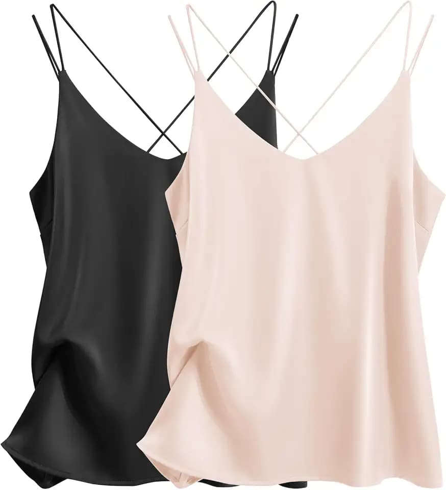 Ekouaer Women Sleeveless Silk Satin Camisole V Neck Spaghetti Strap Cami