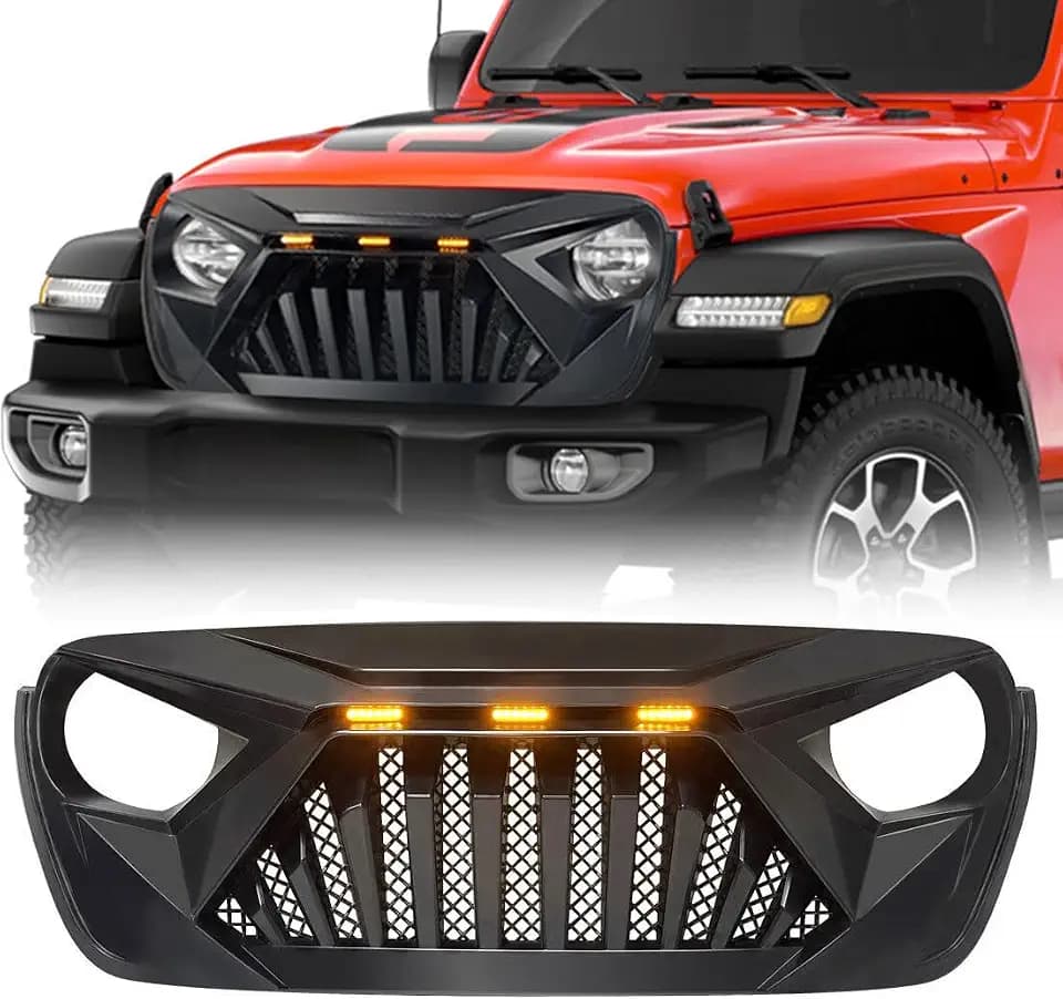 Front Goliath Grill w/Amber Lights For 2018+ Wrangler JL 2020+ Gladiator JT