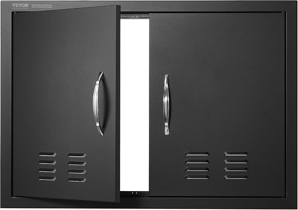 VEVOR BBQ Access Door, 30W x 21H Inch Double Outdoor Kitchen Door, Cold Plate Flush Mount Door, Wall Vertical Door with Handles and Ventss, for BBQ Island, Grilling Station, Outside Cabinet