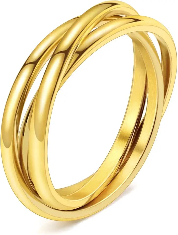 Trinity Interlocked Rolling Triple Ring for Women Girls Kids, Stainless Steel Cross Stacking Puzzle Ring for Fidget Anxiety, Minimalist Promise Engagement Wedding Ring